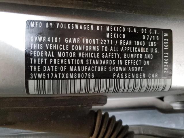 2016 VOLKSWAGEN BEETLE S/S 3VW517ATXGM800796