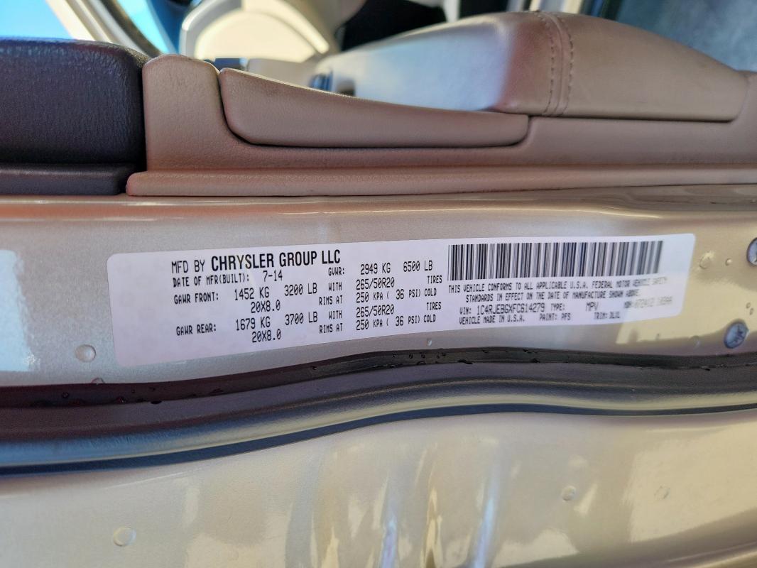 2015 JEEP GRAND CHER - 1C4RJEBGXFC614279