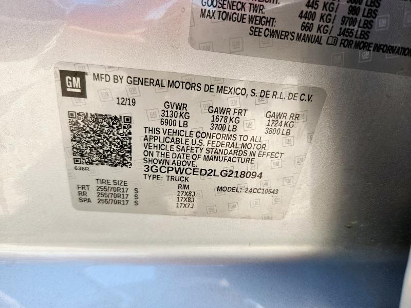 2020 CHEVROLET SILVERADO - 3GCPWCED2LG218094