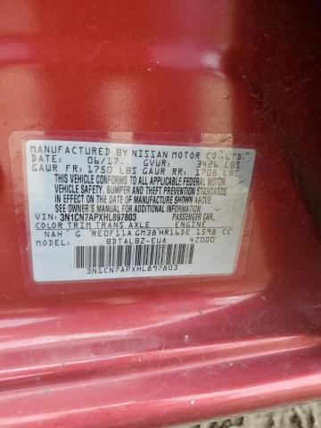 2017 NISSAN VERSA S 3N1CN7APXHL897803