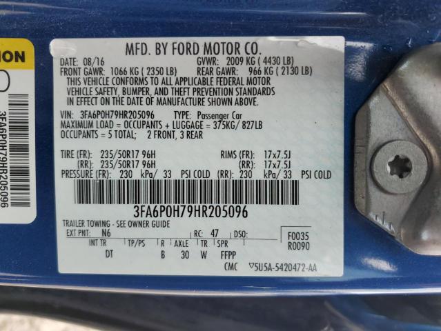 2017 FORD FUSION SE - 3FA6P0H79HR205096