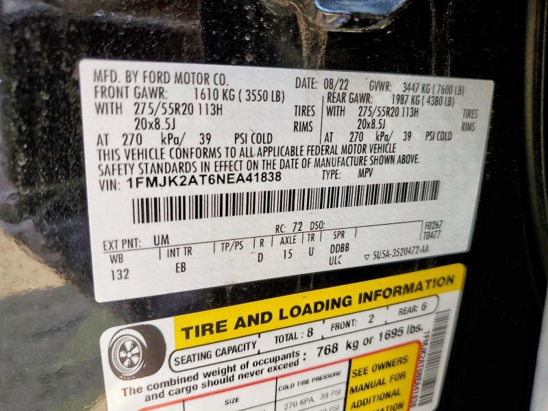 2022 FORD EXPEDITION - 1FMJK2AT6NEA41838