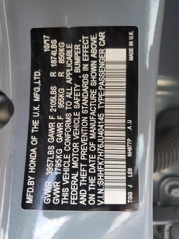 2018 HONDA CIVIC EXL SHHFK7H76JU404145
