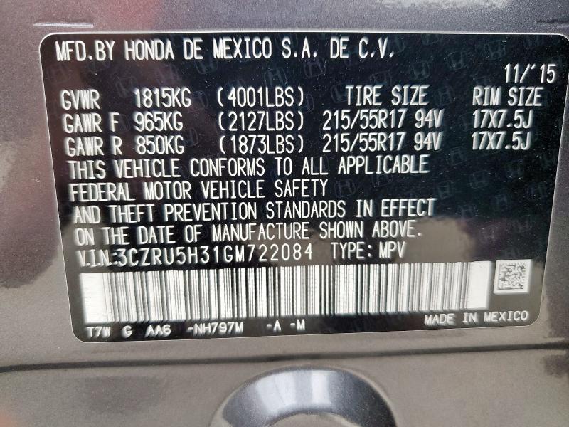 2016 HONDA HR-V LX 3CZRU5H31GM722084