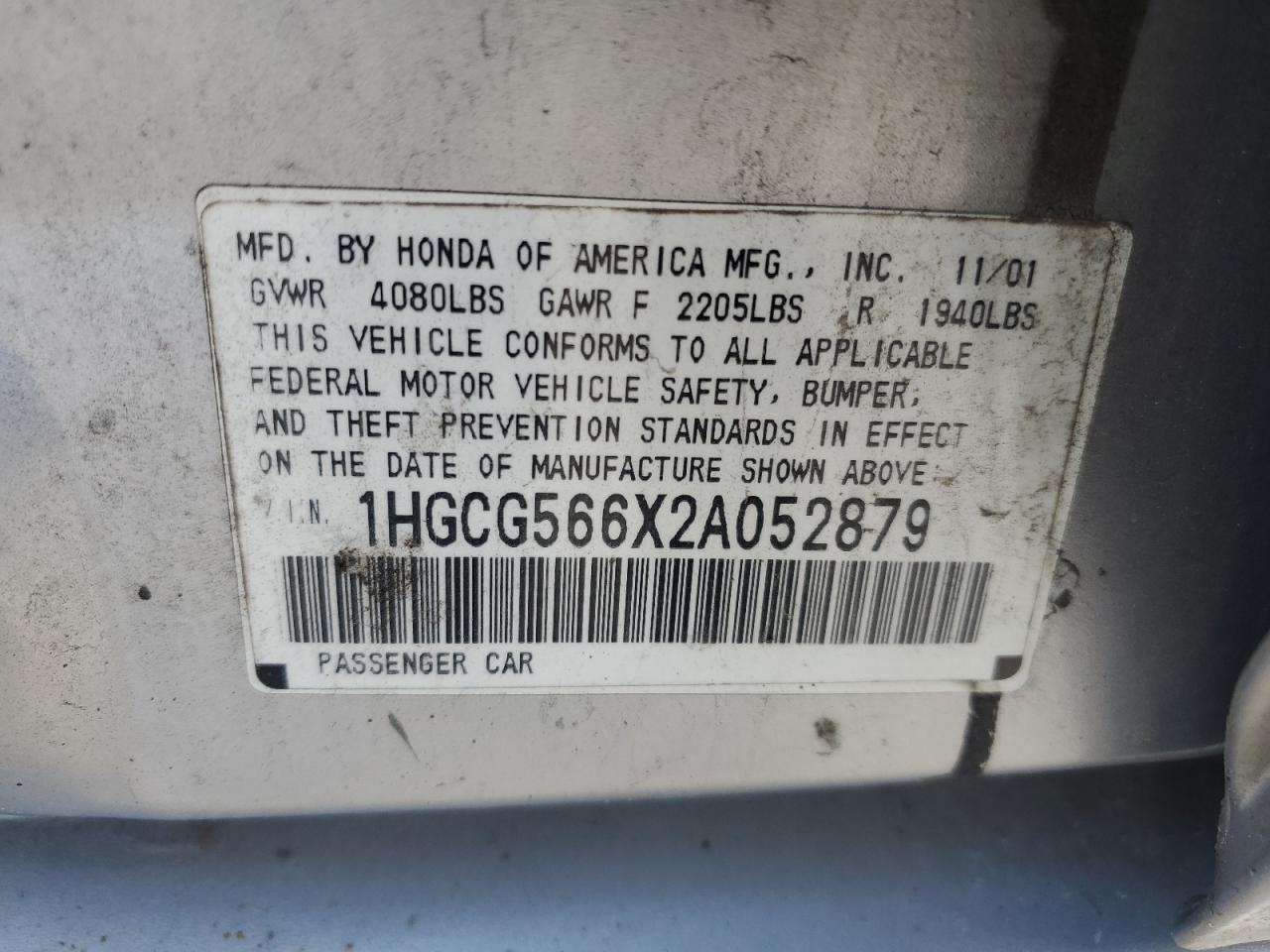 Lot #3284690327 2002 HONDA ACCORD EX