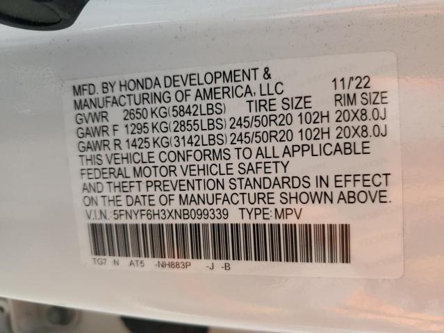 2022 HONDA PILOT SPOR 5FNYF6H3XNB099339