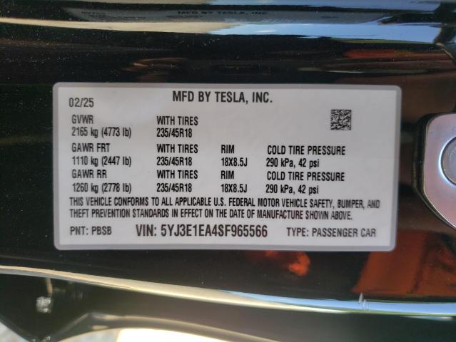 2025 TESLA MODEL 3 - 5YJ3E1EA4SF965566