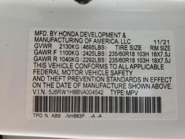 2022 HONDA CR-V EXL 5J6RW1H88NA004542
