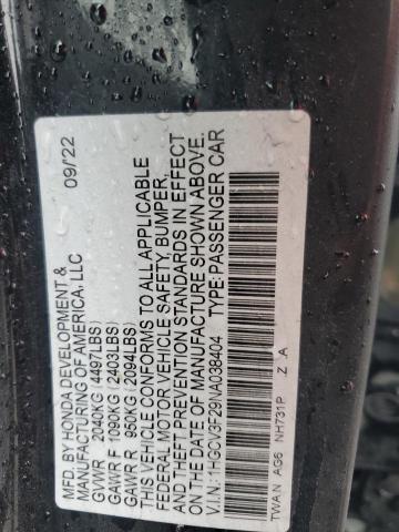 2022 HONDA ACCORD HYB 1HGCV3F29NA038404