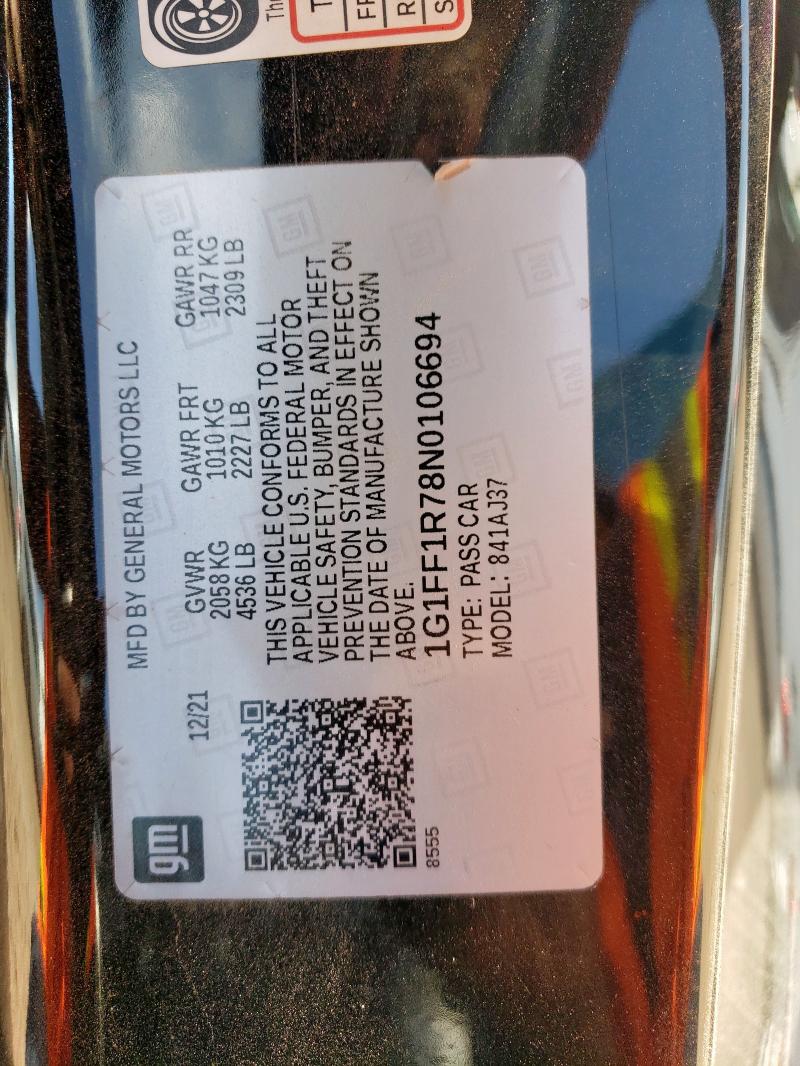 2022 CHEVROLET CAMARO LT1 - 1G1FF1R78N0106694