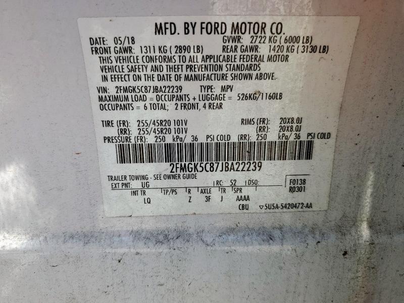2018 FORD FLEX SEL - 2FMGK5C87JBA22239
