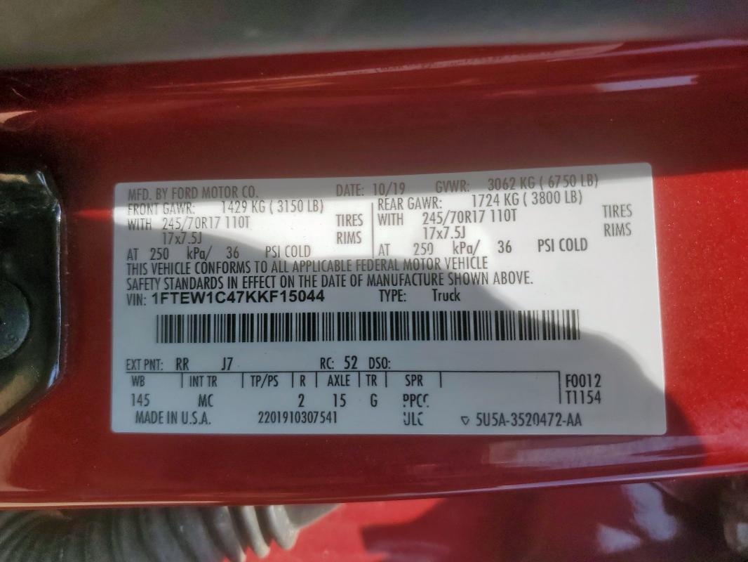 2019 FORD F150 SUPER - 1FTEW1C47KKF15044
