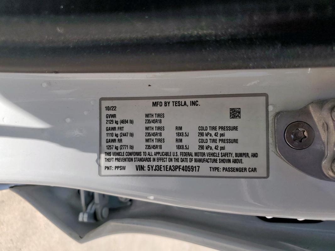 2023 TESLA MODEL 3 - 5YJ3E1EA3PF405917