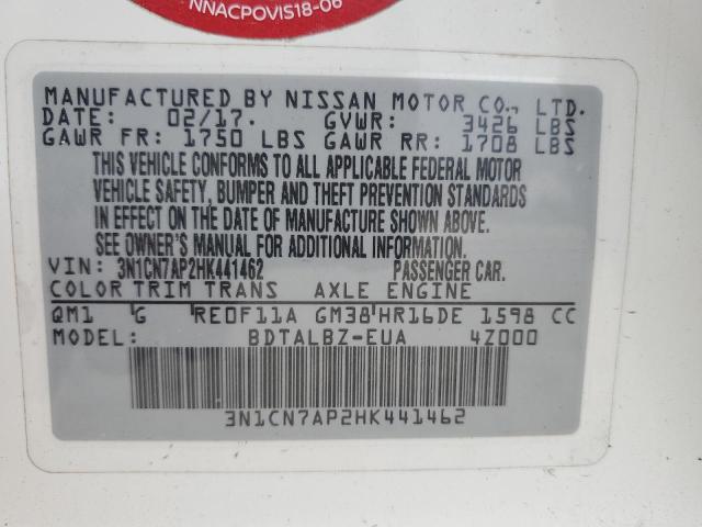2017 NISSAN VERSA S - 3N1CN7AP2HK441462
