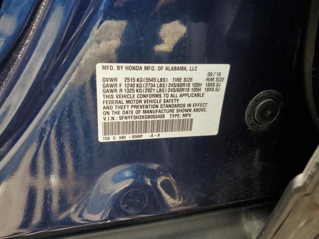 2016 HONDA PILOT EX 5FNYF5H3XGB053409