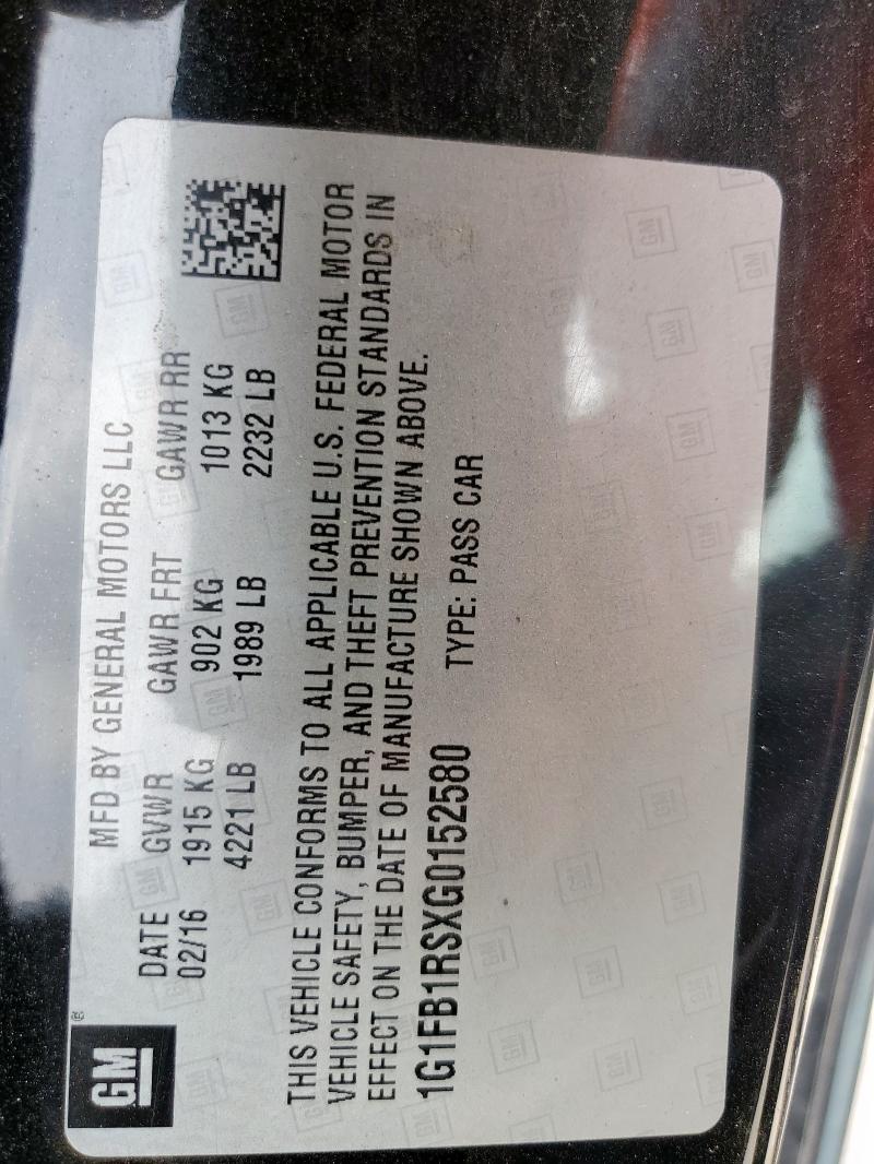 2016 CHEVROLET CAMARO LT 1G1FB1RSXG0152580