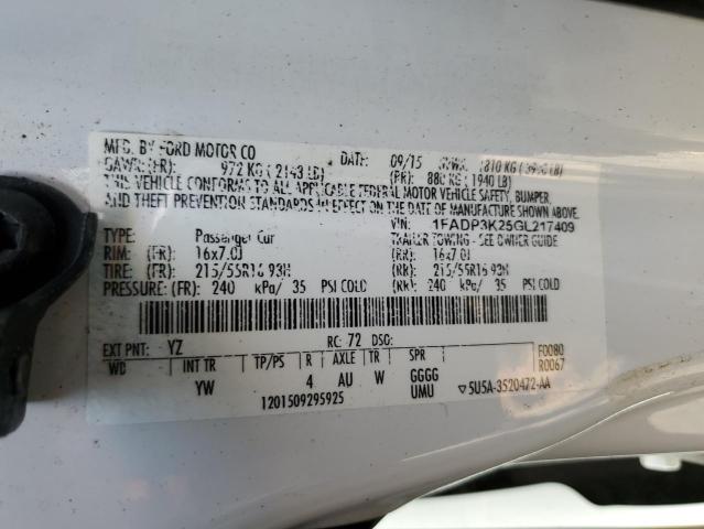 2016 FORD FOCUS SE - 1FADP3K25GL217409