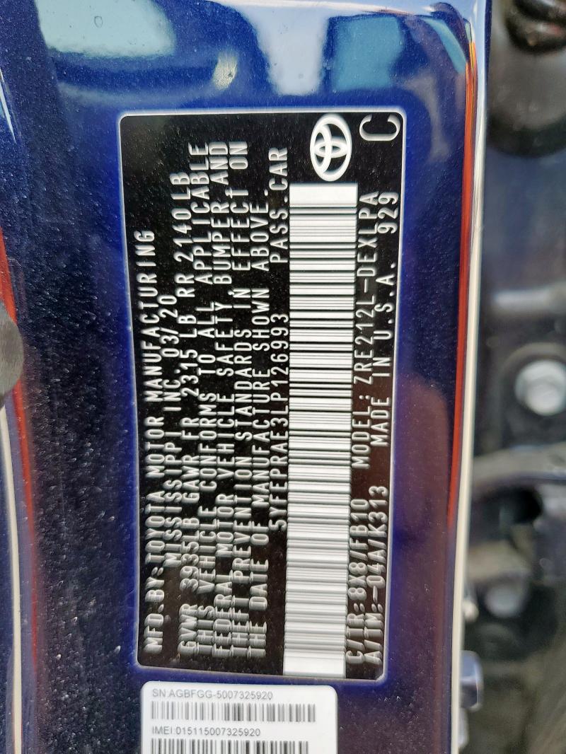2020 TOYOTA COROLLA LE - 5YFEPRAE3LP126993
