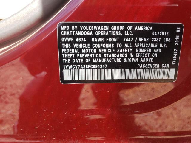 2015 VOLKSWAGEN PASSAT SEL 1VWCV7A38FC091247