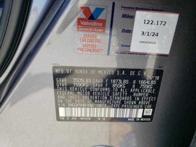 2019 HONDA FIT EX 3HGGK5H81KM719873