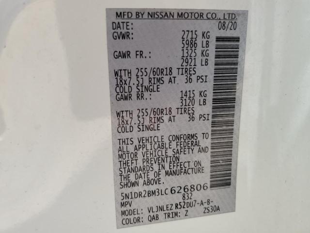 2020 NISSAN PATHFINDER - 5N1DR2BM3LC626806