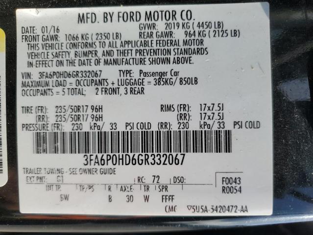 2016 FORD FUSION SE - 3FA6P0HD6GR332067