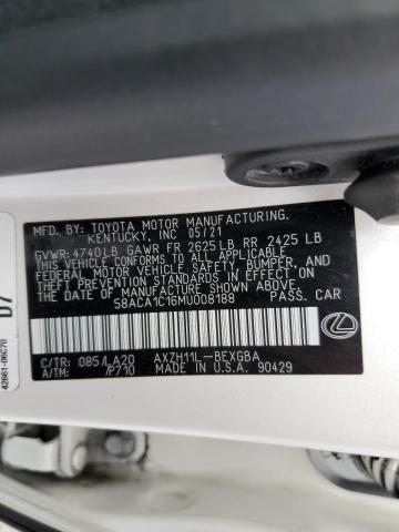 2021 LEXUS ES 300H BASE 58ACA1C16MU008188