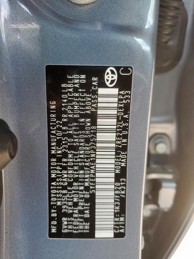 2022 TOYOTA COROLLA LE - 5YFEPMAE1NP375718
