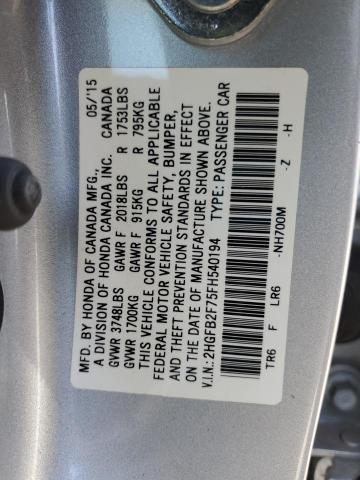 2015 HONDA CIVIC SE 2HGFB2F75FH540194