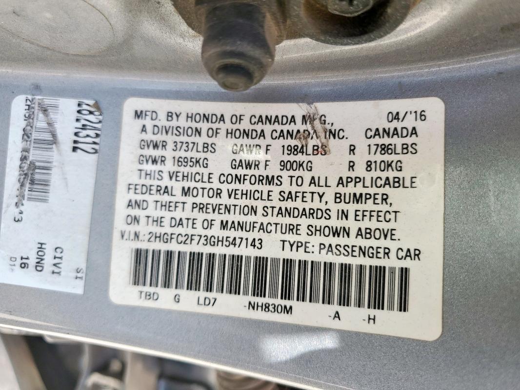 2016 HONDA CIVIC EX 2HGFC2F73GH547143