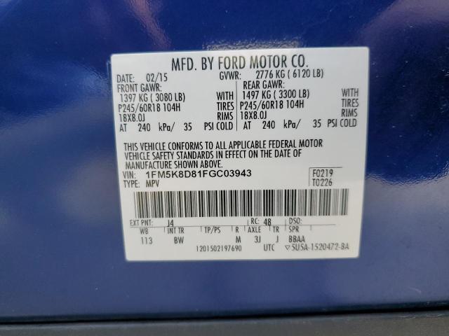 2015 FORD EXPLORER X - 1FM5K8D81FGC03943