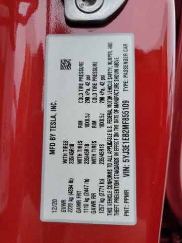 2021 TESLA MODEL 3 - 5YJ3E1EB2MF855109
