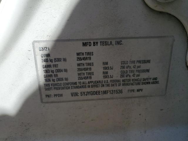 2021 TESLA MODEL Y - 5YJYGDEE1MF131536