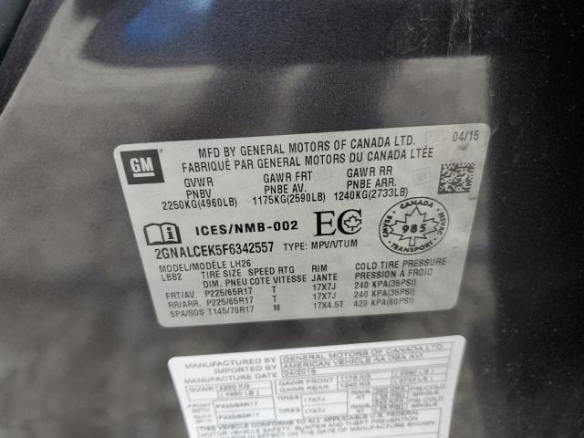 2015 CHEVROLET EQUINOX LT 2GNALCEK5F6342557