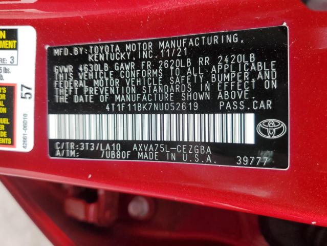 2022 TOYOTA CAMRY XLE 4T1F11BK7NU052619