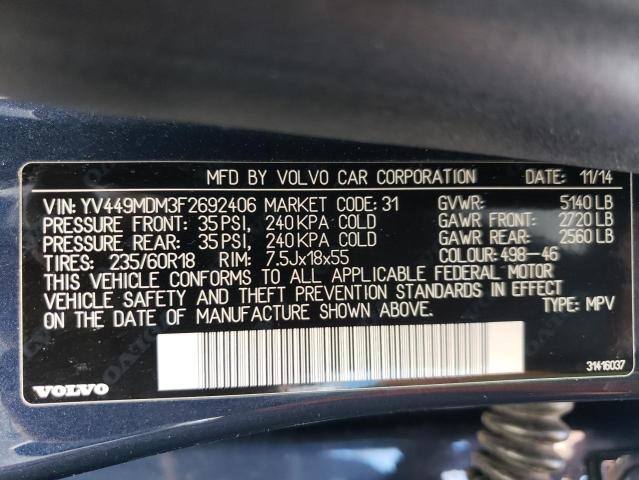 2015 VOLVO XC60 T6 PL - YV449MDM3F2692406