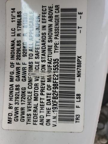 2015 HONDA CIVIC EXL 19XFB2F98FE215535