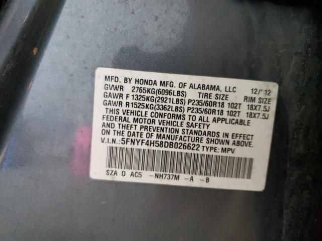 2013 HONDA PILOT EXL - 5FNYF4H58DB026622
