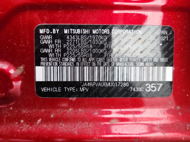 2021 MITSUBISHI OUTLANDER - JA4APVAU6MU017280