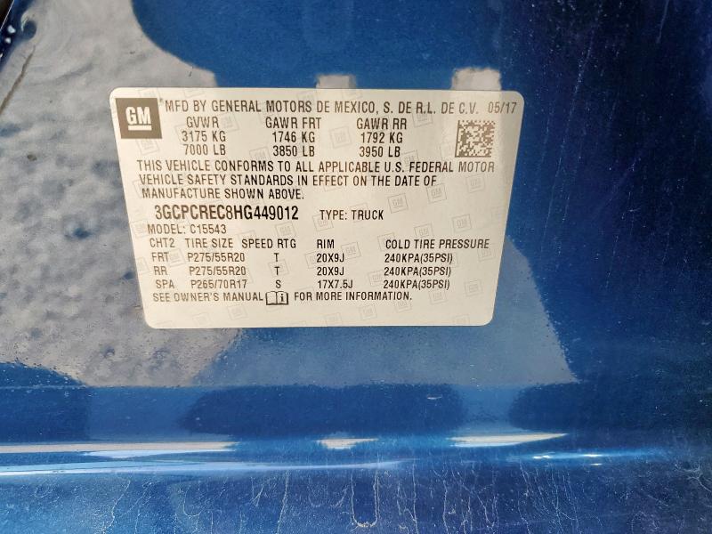 2017 CHEVROLET SILVERADO - 3GCPCREC8HG449012