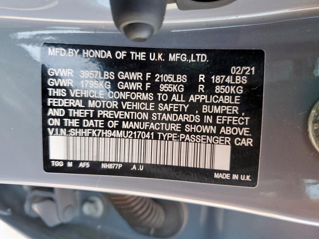 2021 HONDA CIVIC SPOR SHHFK7H94MU217041