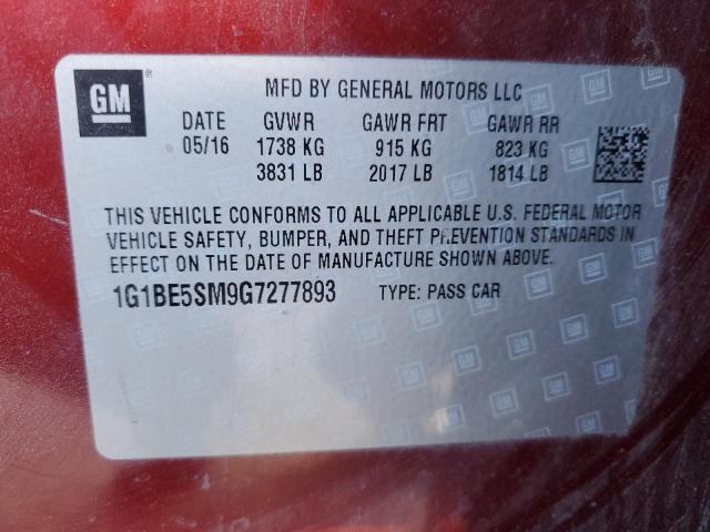 2016 CHEVROLET CRUZE LT - 1G1BE5SM9G7277893