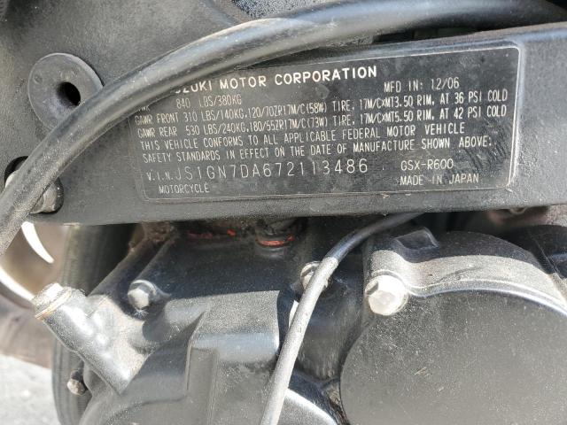 2007 SUZUKI GSX-R600 JS1GN7DA672113486