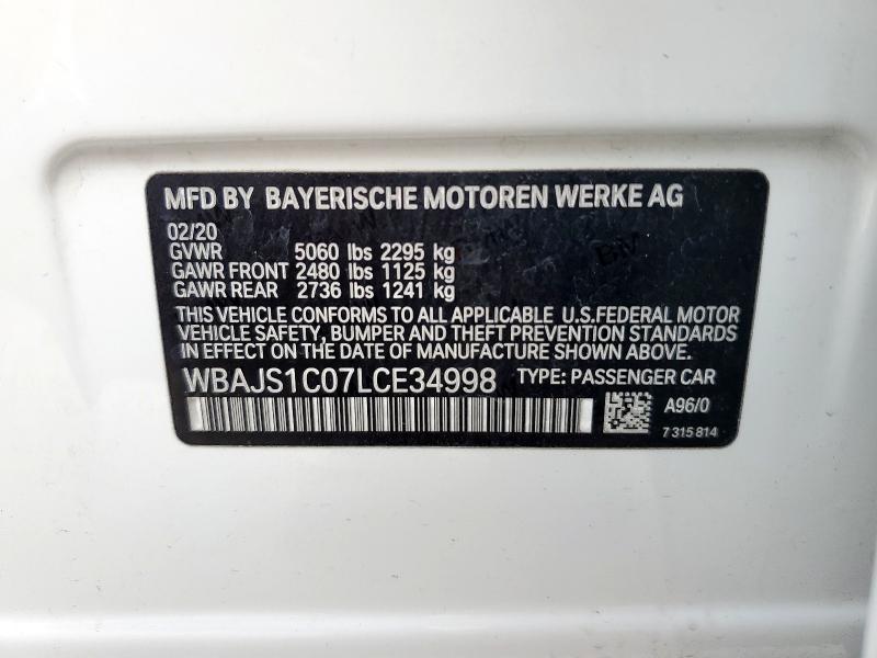 2020 BMW 540 I WBAJS1C07LCE34998