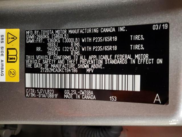 2019 LEXUS RX 350 BAS 2T2BZMCA0KC194186