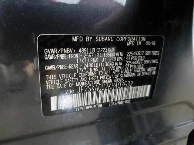 2019 SUBARU FORESTER JF2SKACC2KH403532