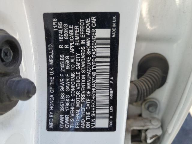2017 HONDA CIVIC EX - SHHFK7H51HU407740