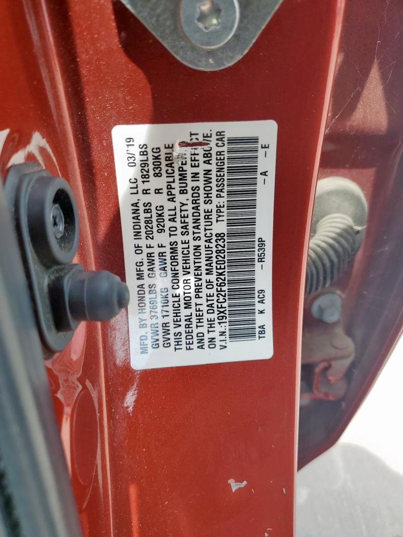 2019 HONDA CIVIC LX 19XFC2F62KE028238