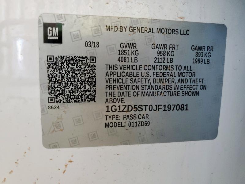 2018 CHEVROLET MALIBU LT - 1G1ZD5ST0JF197081