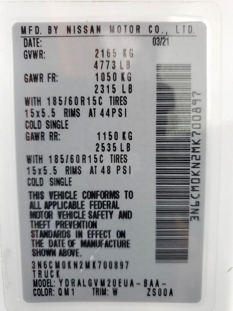 2021 NISSAN NV200 2.5S 3N6CM0KN2MK700897
